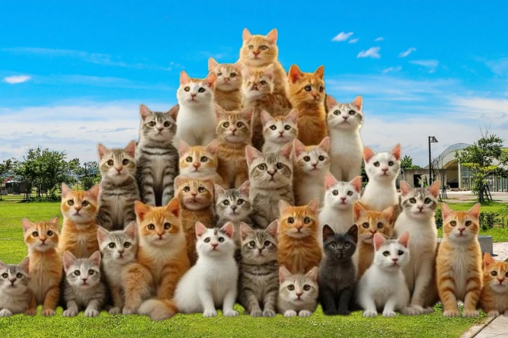 数字で見るTNRの必要性。猫がピラミッド式に増えていくイメージ画像。