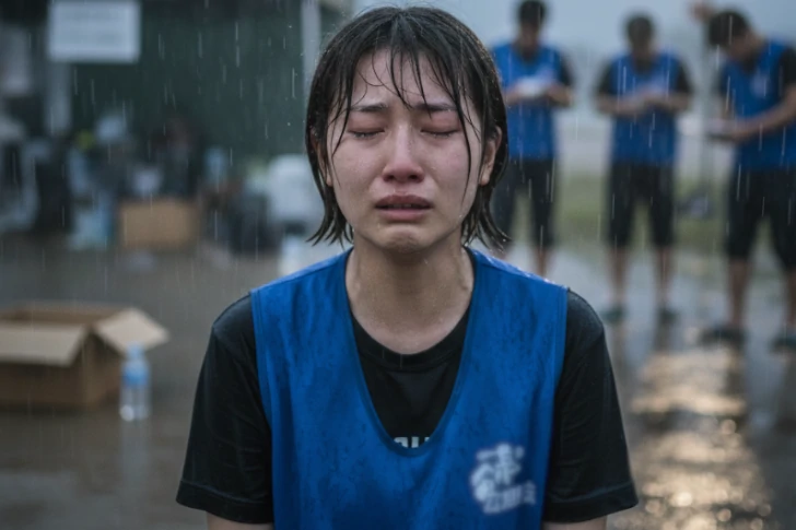 疲弊して泣き崩れるボランティアの女性のイメージ画像